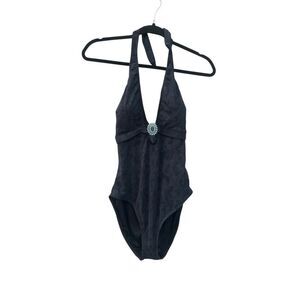 Magic suit Black One Piece Swimsuit with Plunging Neckline and turquoise size 14
